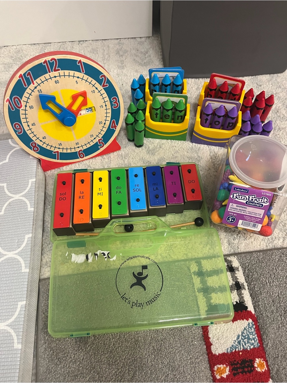 Rainbow Xylophone with Colorful Clock and Crayons - Multicolor educational toys